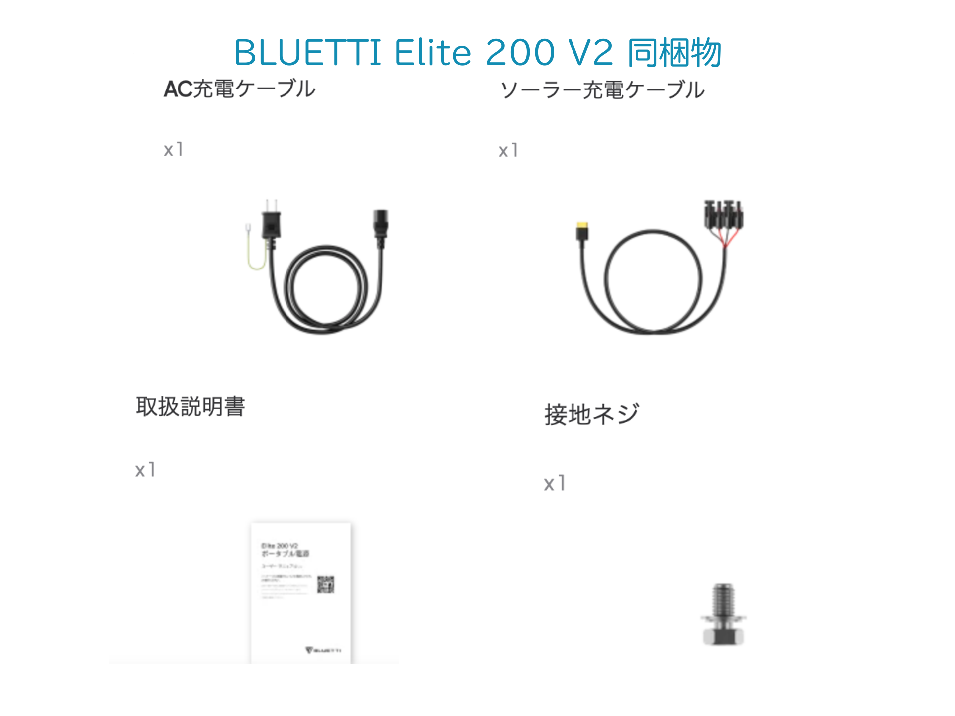 BLUETTI Elite 200 V2 同梱物